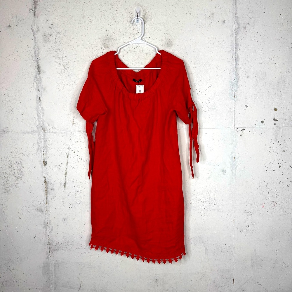 NWT Lungo L’Arno Off The Shoulder Linen Tie Sleeve Shift Dress Large